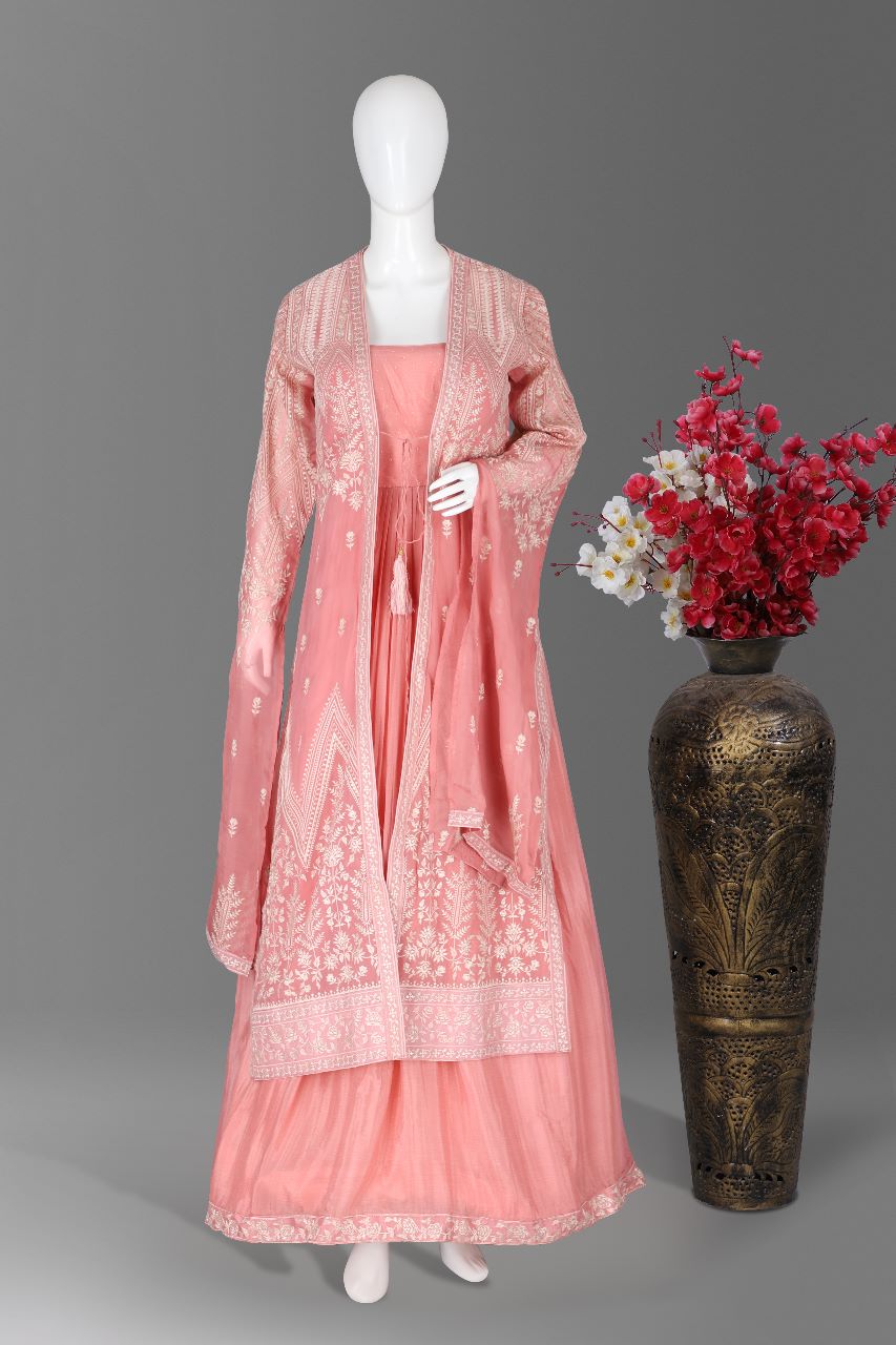 Beautiful Pink Anarkali With long shrug